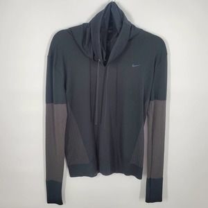 Nike Dri Fit Women SZ M Grey Black Seamless Funnel Cowl Neck Pullover Top
